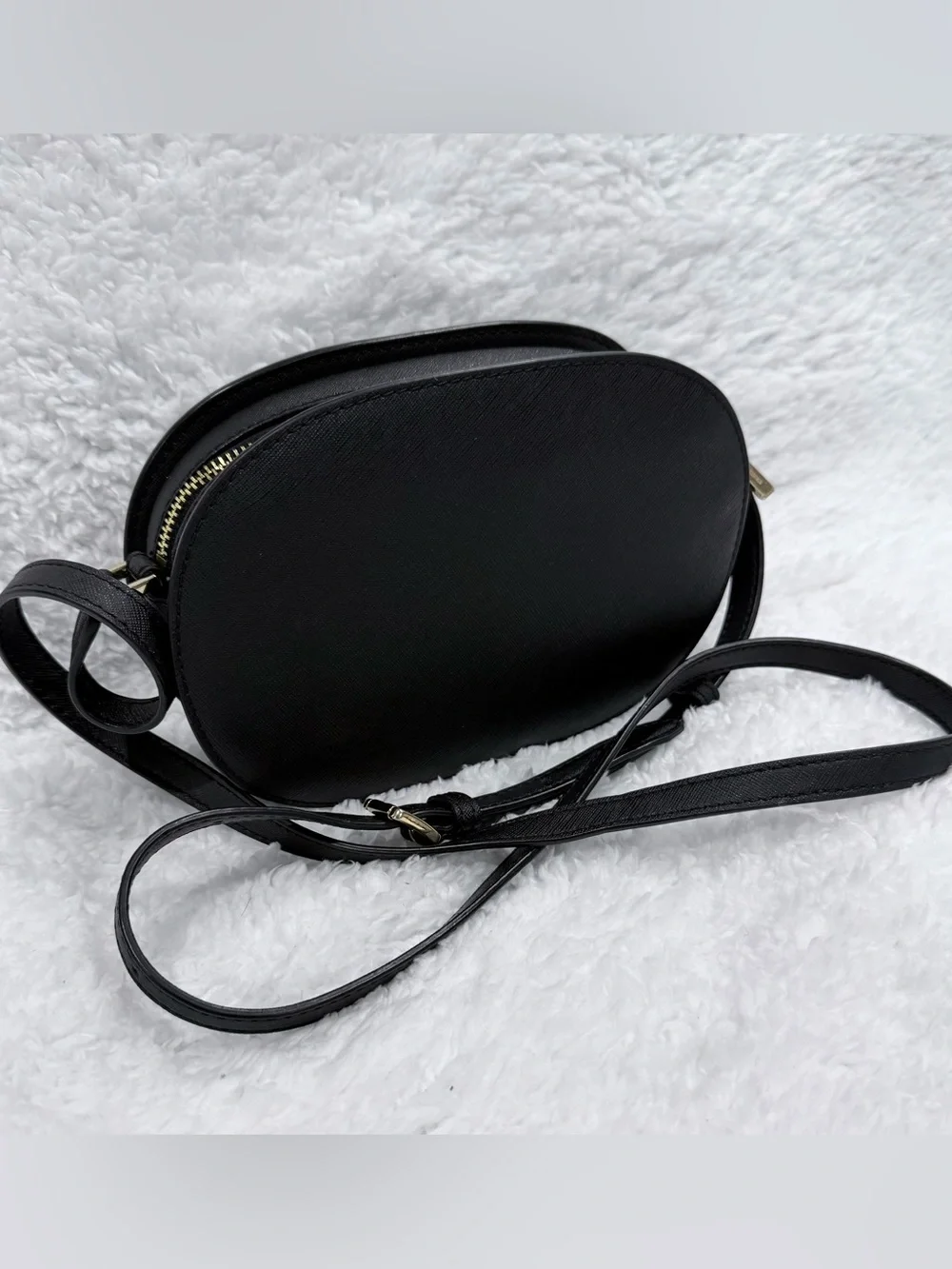 Michael Kors Black Oval Saffiano Crossbody with Gold Logo